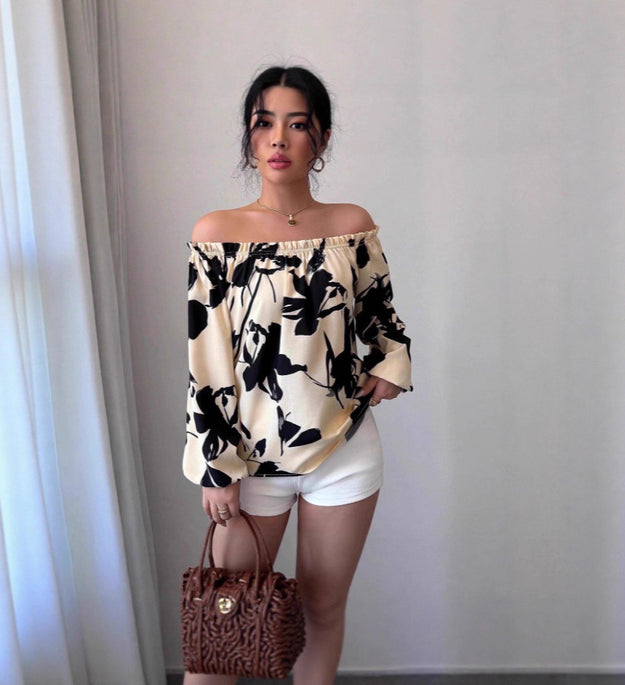 Women's Off-shoulder Printed Casual Shirt