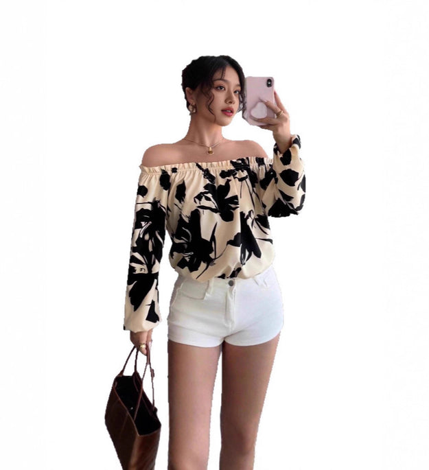 Women's Off-shoulder Printed Casual Shirt