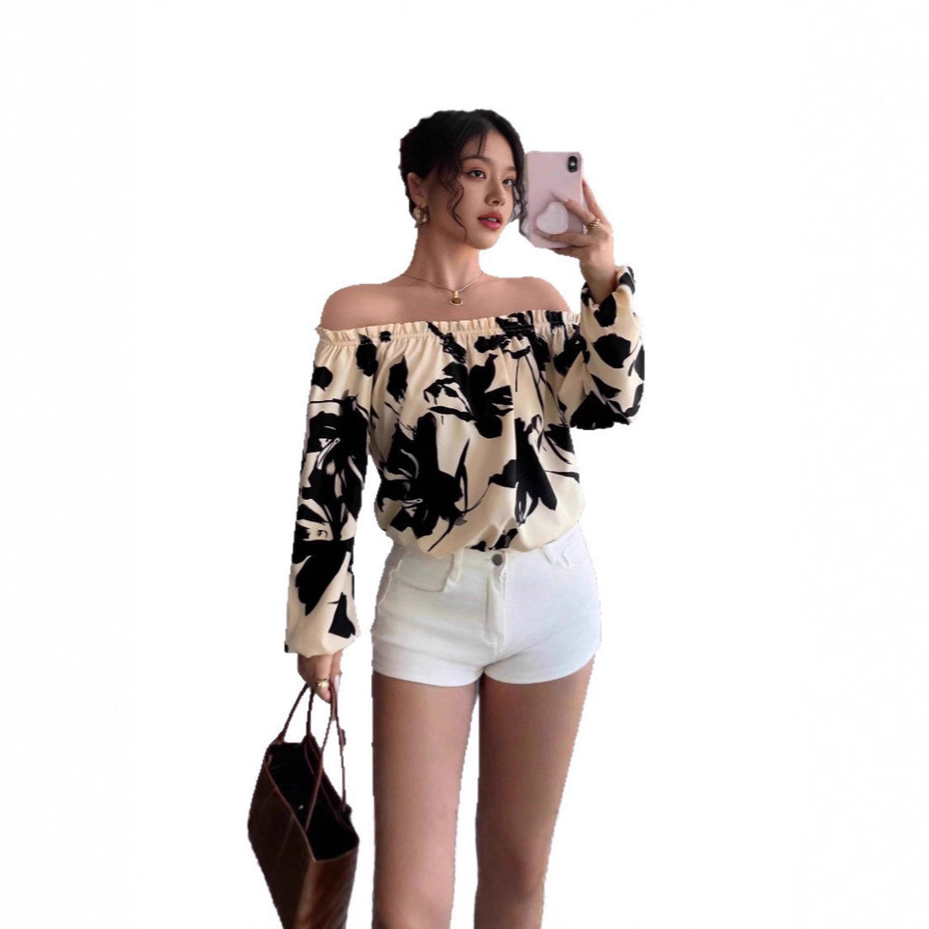 Women's Off-shoulder Printed Casual Shirt