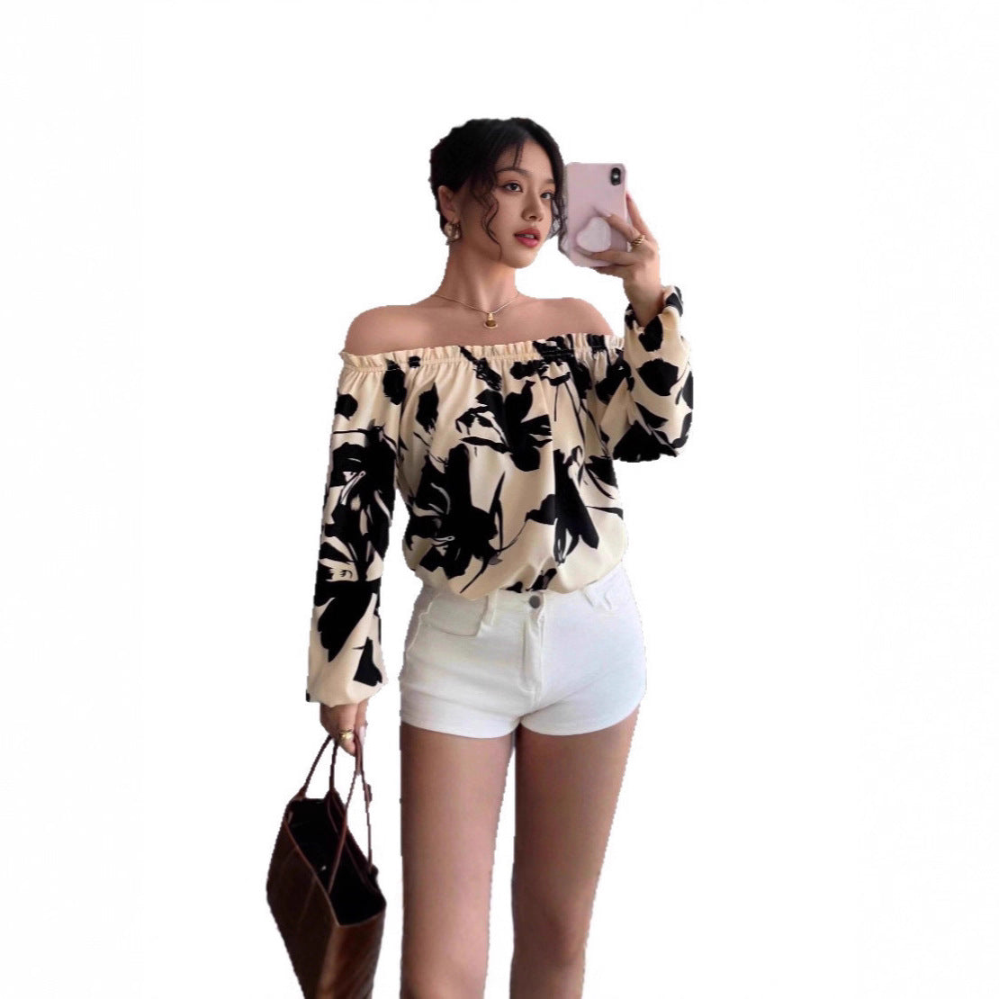 Women's Off-shoulder Printed Casual Shirt