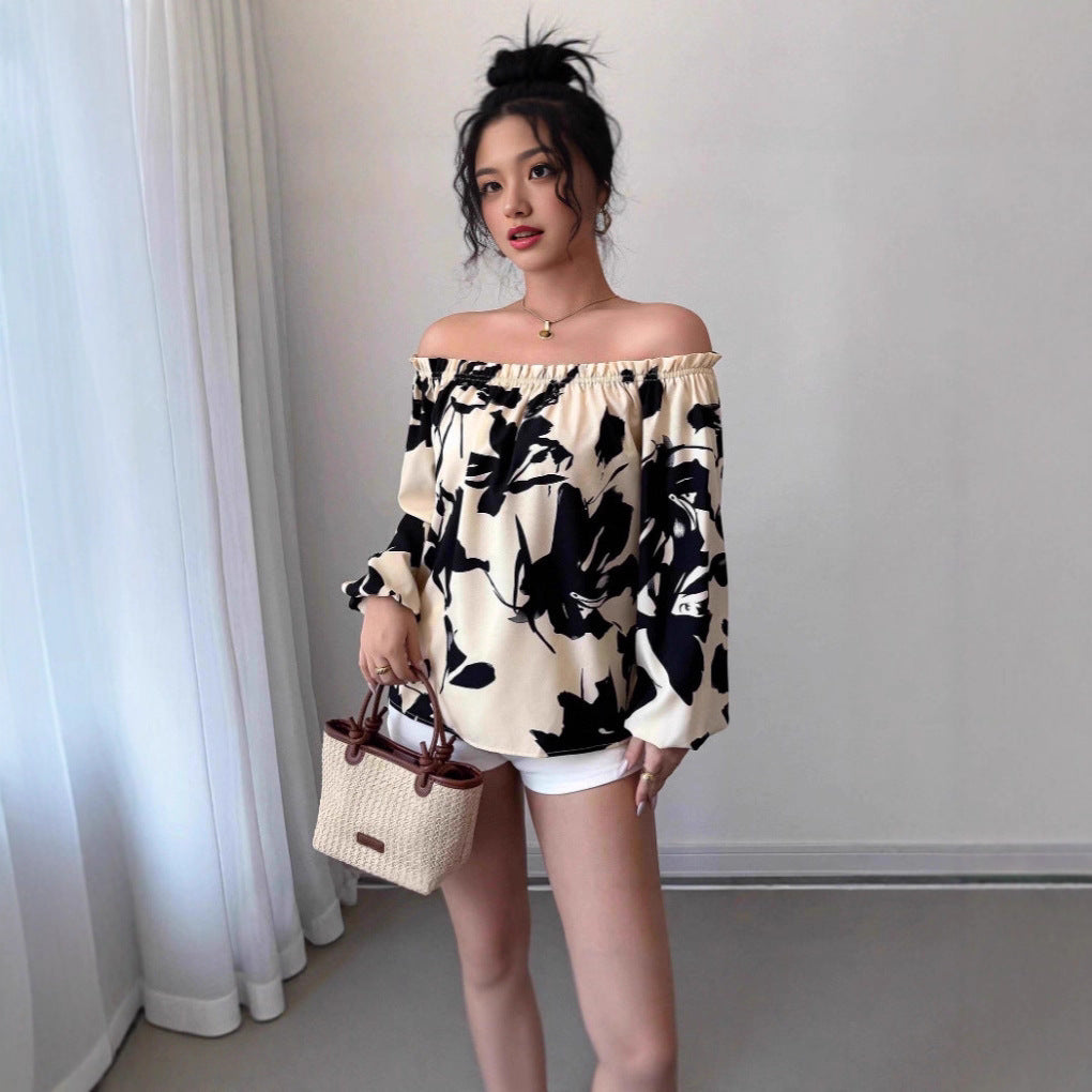 Women's Off-shoulder Printed Casual Shirt